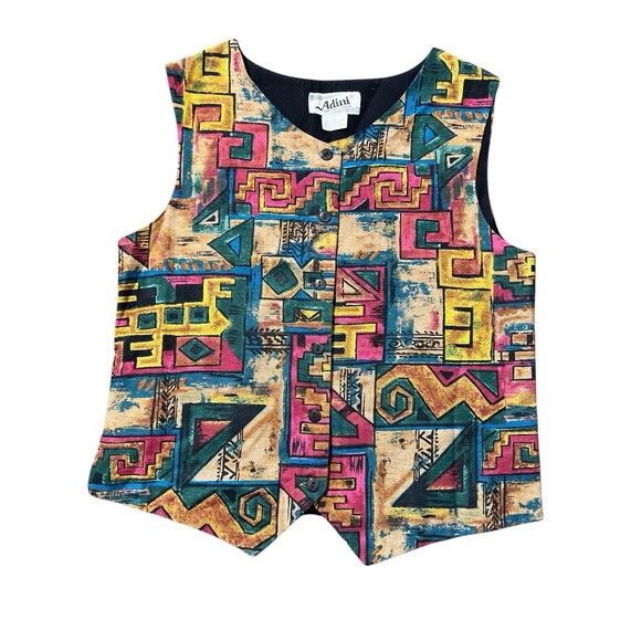 Adini Abstract Geometric Vest Multicolor Boho Sz S - Picture 1 of 8